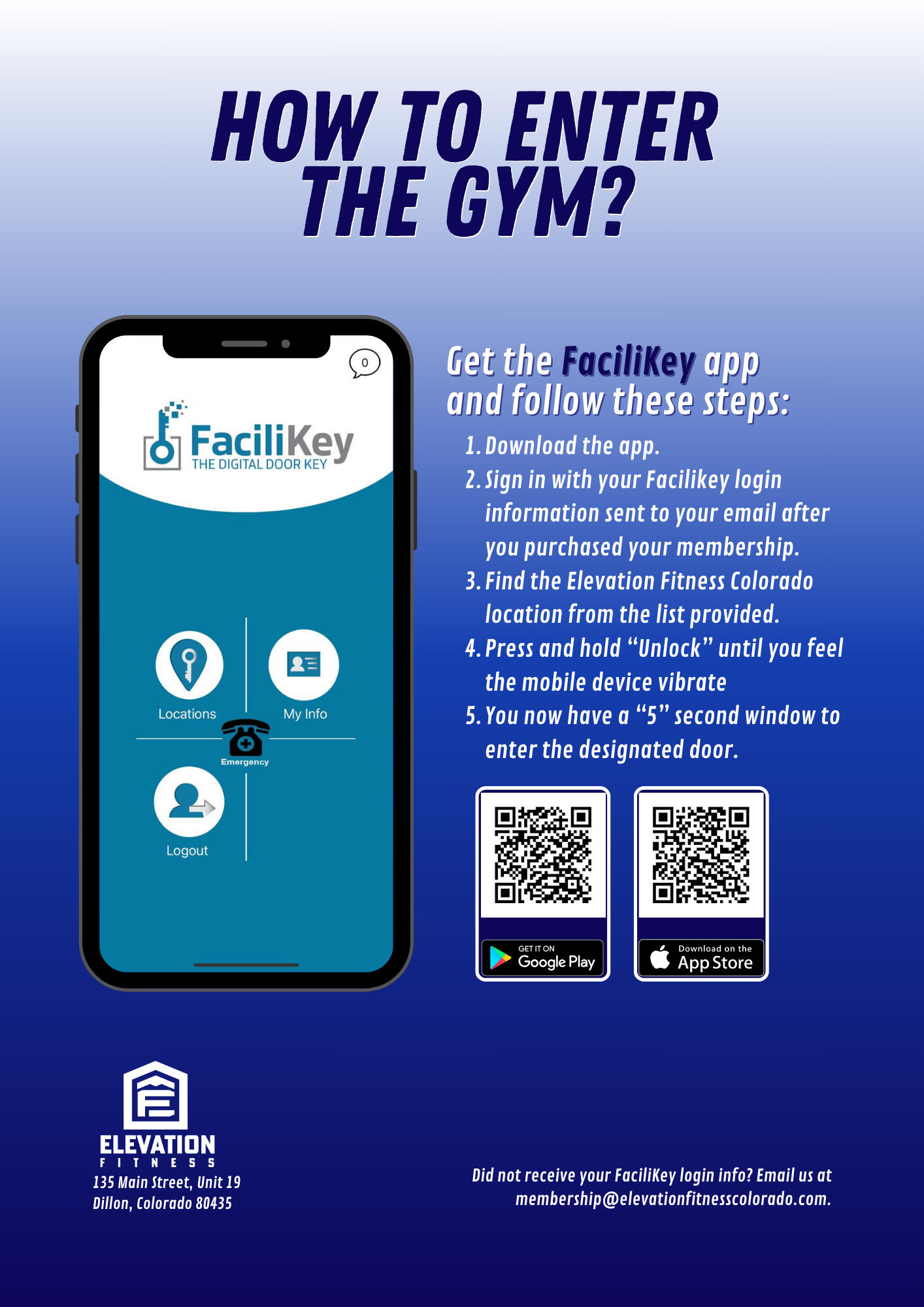 Guide on how to enter the Elevation Fitness Gym in Dillon, Colorado